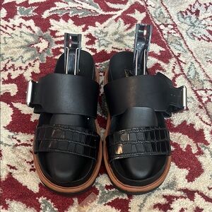 Black Leather Sandals with Buckle Detail clarks
